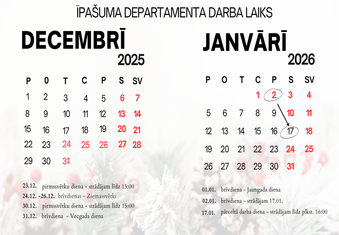 Darba laiks 2025.g.decembrī-2026.g.janvārī